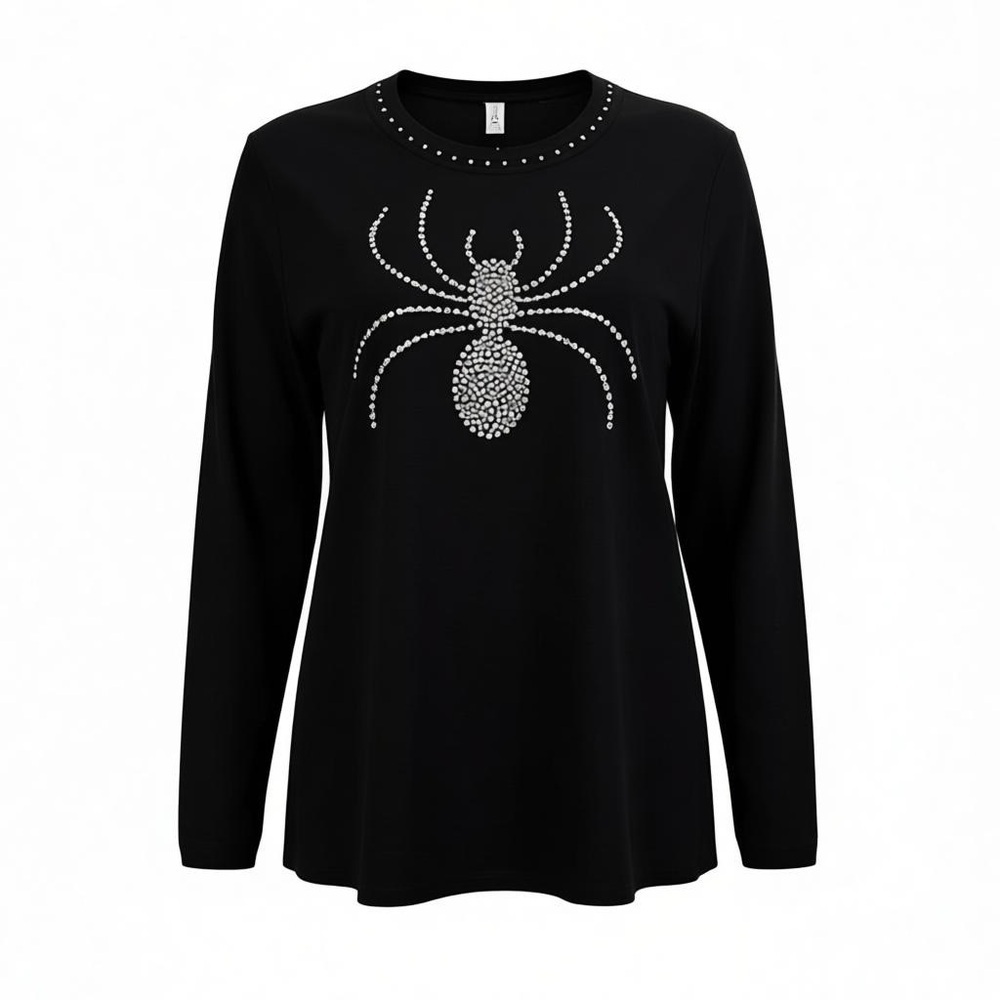 Central Park West Spider Rhinestone Sweatshirt Black Long Sleeve Top Size XL - Picture 11 of 11